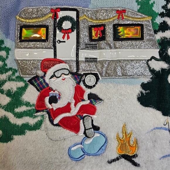 Ugly XMas Sweater SzL Camper Outdoor Santa‎ mountain n Trees n Camping theme. - Picture 13 of 14